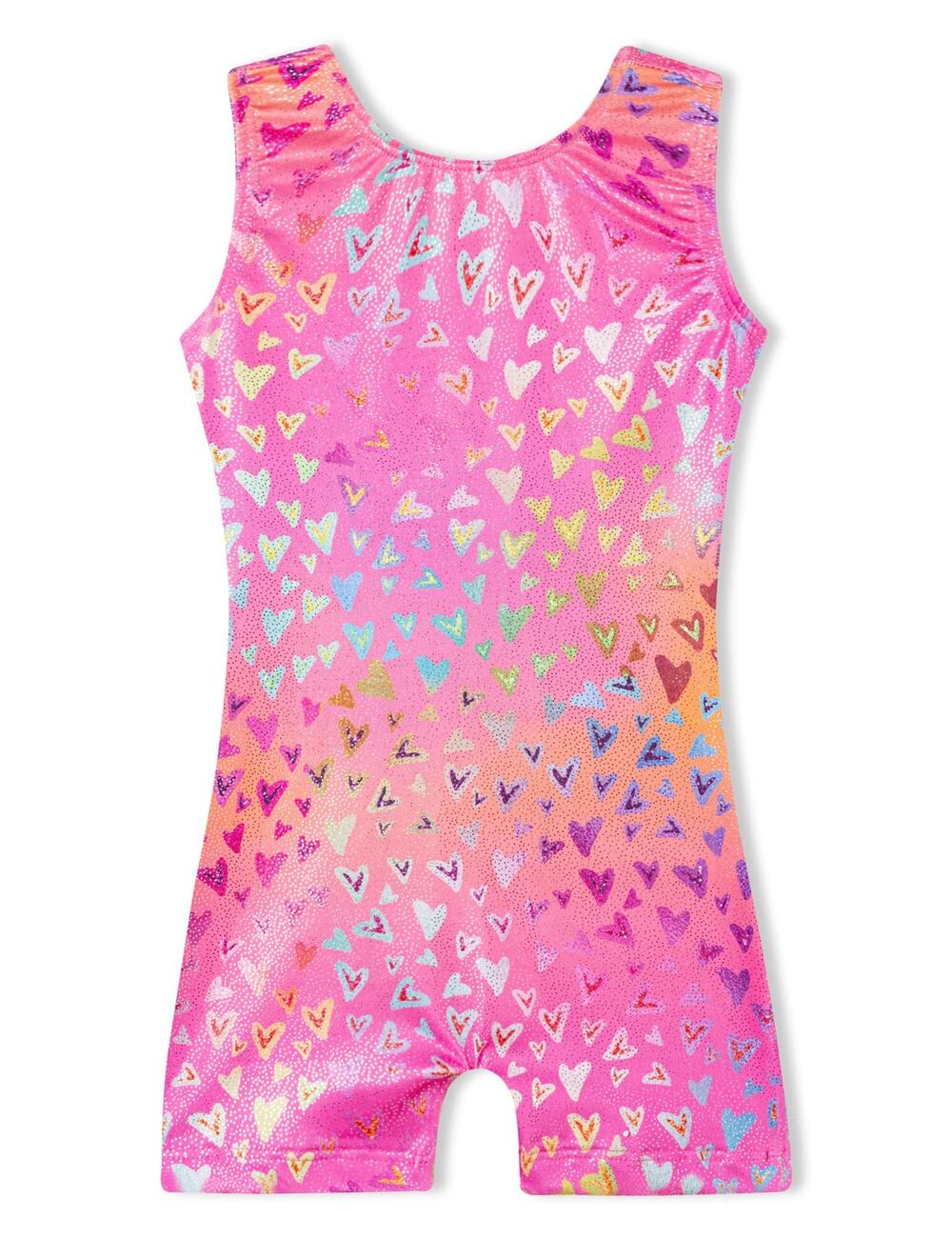 Girls Gymnastics Leotards Size 9-10 Sparkle Pink Hearts Sleeveless One Piece